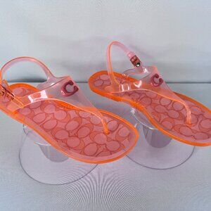 Coach Jelly Sandals Womens Size 8 Orange Thong Slingback Signature C Logo Beach
